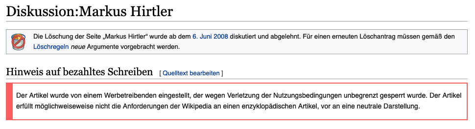 Screenshot von einer Artikeldiskussionsseite auf Wikipedia
