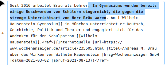 Version vom 17. Januar 2025, 20:16 Uhr – Bearbeitung „Beschwerde“ Screenshot aus dem Wikipedia-Artikel zu Andreas M Bräu, Version vom 17. Januar 2025, 20:16 Uhr – Bearbeitung „Beschwerde“