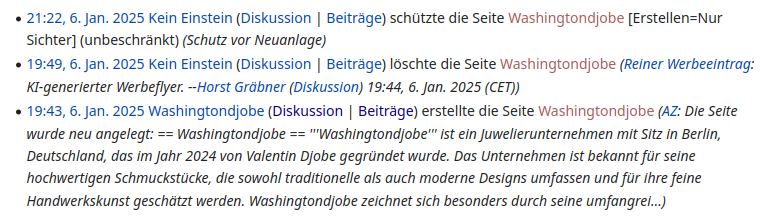 Screenshot vom Wikipedia-Logbuch zur Seite Washingtondjobe